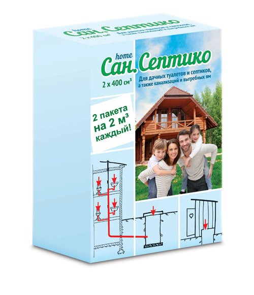 САН.СЕПТИКО HOME Препарат для дачных туалетов и  2*400 куб.см.