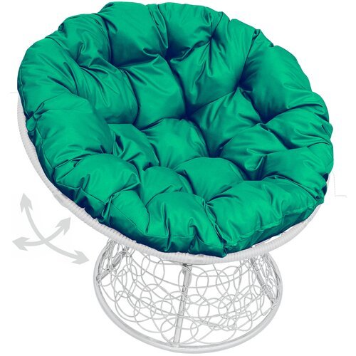 Кресло садовое M-Group папасан пружинка ротанг белое, зелёная подушка