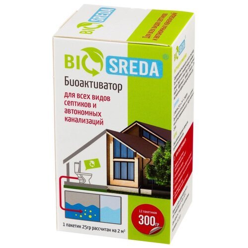 BIOSREDA биоактиватор для всех видов септиков и автономных канализаций, 0.3 л/, 0.34 кг, 12 шт.