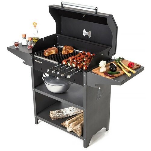 Мангал 'Family Standart BBQ FSB2000' 133,2 х 44,1 х 96,6 см, 2 мм, крышка, боковые полки