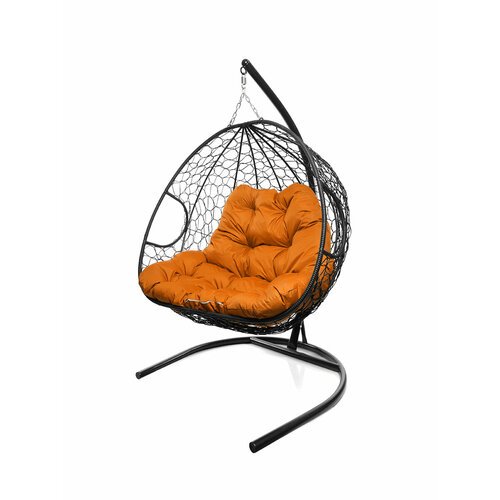 Подвесное кресло из ротанга 'Для двоих' черное с оранжевой подушкой M-GROUP