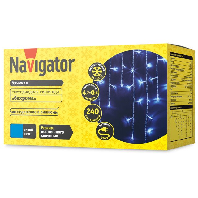 гирлянда NAVIGATOR бахрома NGF-D029-04 240 4.7х0.6м IP44