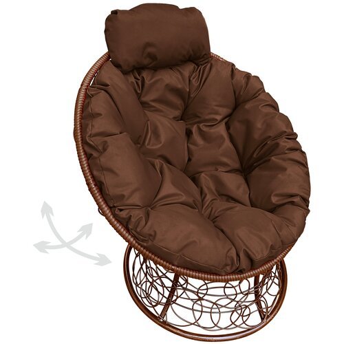 Кресло садовое M-Group папасан пружинка мини ротанг коричневое, коричневая подушка