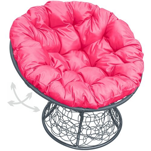 Кресло садовое M-Group папасан пружинка ротанг серое, розовая подушка