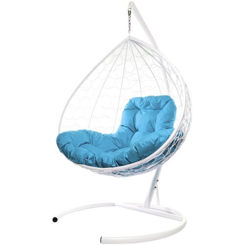 Подвесное кресло M-Group XL ротанг белое, голубая подушка