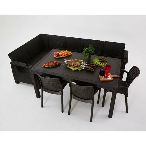 Комплект садовой мебели из ротанга Set 5+3 стула+обеденный стол 160х95, с комплектом коричневых подушек