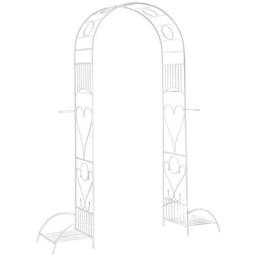 Арка садовая металлическая для растений (для сада) Лето разборная с чашами для горшков белая, 240х170х40см, труба d=16, d=10