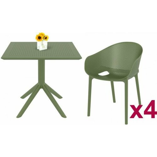 Комплект пластиковой мебели Siesta Contract Sky 80 Pro 234/106-9985+151-0435/4 оливковый
