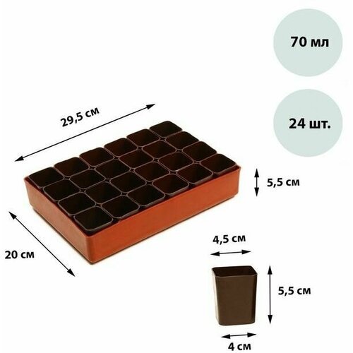 Мегапласт Набор для рассады: стаканы по 70 мл (24 шт.), поддон 29,5 × 20 см, микс