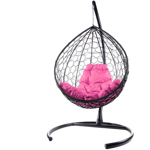 Подвесное кресло M-Group капля ротанг чёрное, розовая подушка