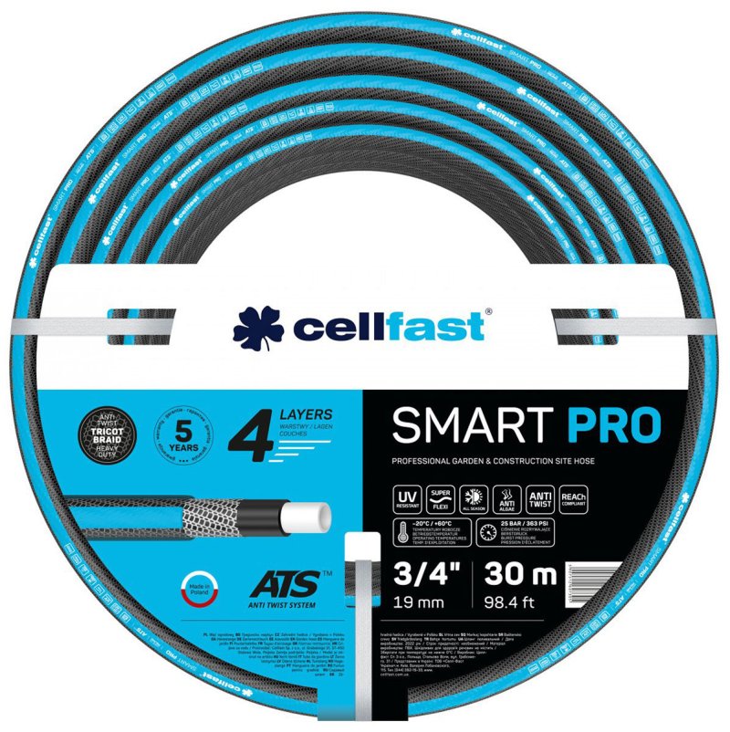 Шланг садовый Cellfast SMART PRO ATS, 4 слоя, 3/4, 30 м (13-421) Шланг садовый Cellfast SMART PRO ATS, 4 слоя, 3/4, 30 м (13-421)