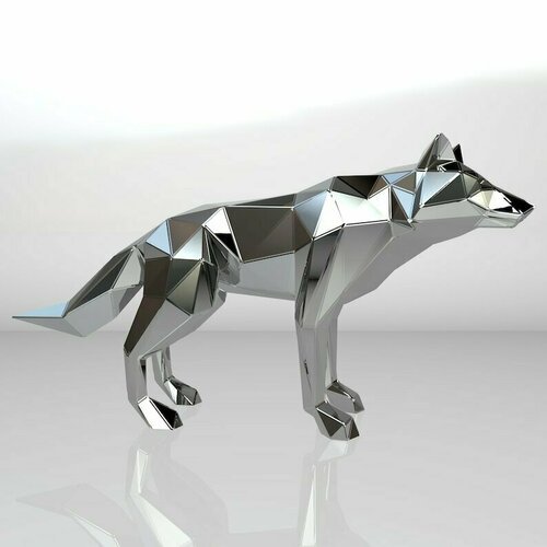 Чертеж полигональной фигуры, Волк, геометрический полигональный металлический декор