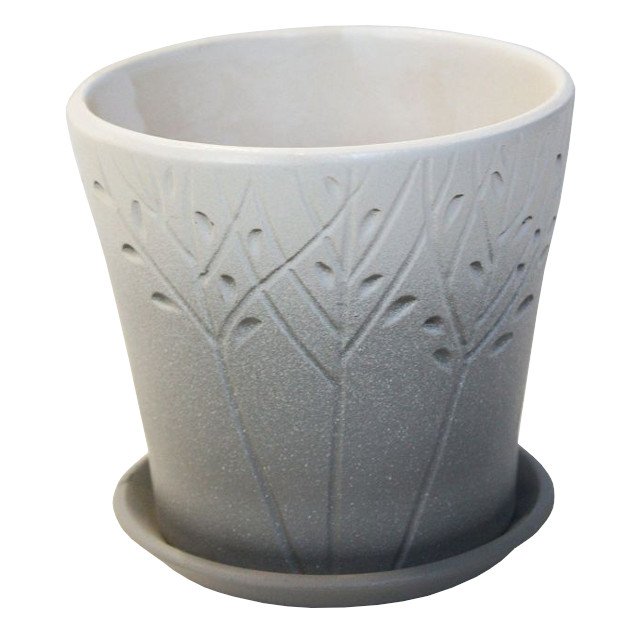 горшок керамический с поддоном Цилиндр орнамент 1,0л d13см градиент серый