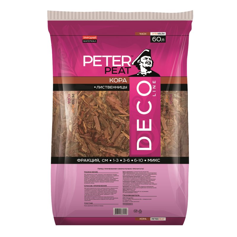 Кора лиственницы 60 л 1-3 см Деко Peter Peat