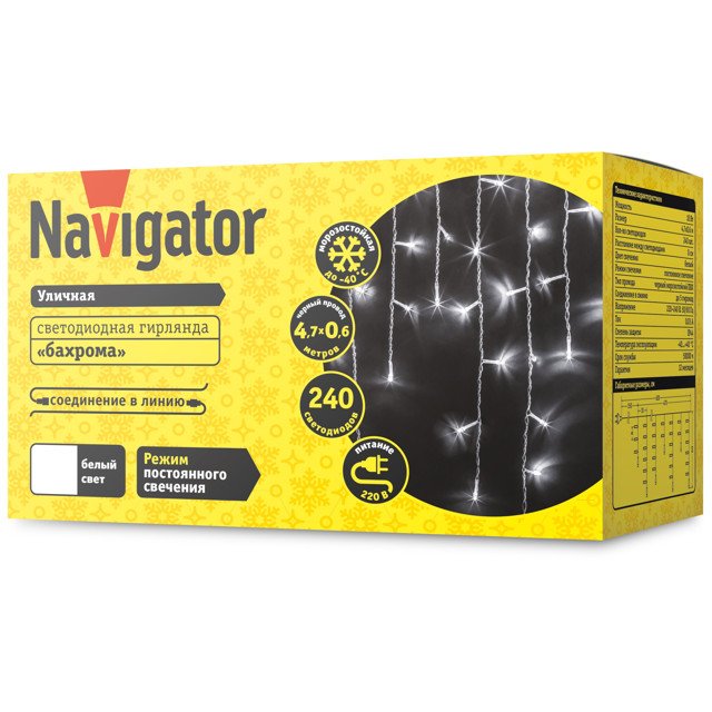 гирлянда NAVIGATOR бахрома NGF-D029-03 CW 240 4.7х0.6м IP44