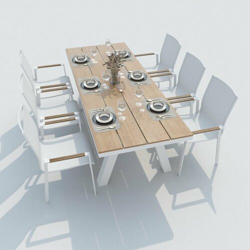 Обеденная группа Ideal Patio MIRRA SOLA - стол поливуд 220 Каркас белый / стол поливуд 220 / текстилен белый