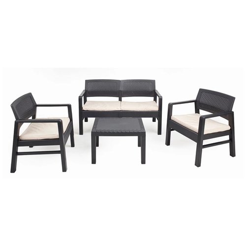 Комплект мебели IPAE-PROGARDEN Kilimanjaro (2 кресла, диван, столик, 4 подушки), 15411, антрацит