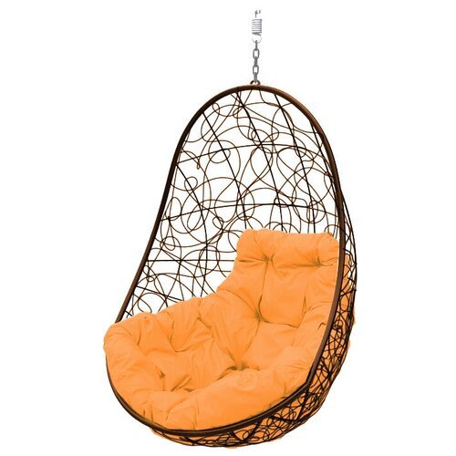 Подвесное кресло овал ротанг коричневое (без стойки), оранжевая подушка