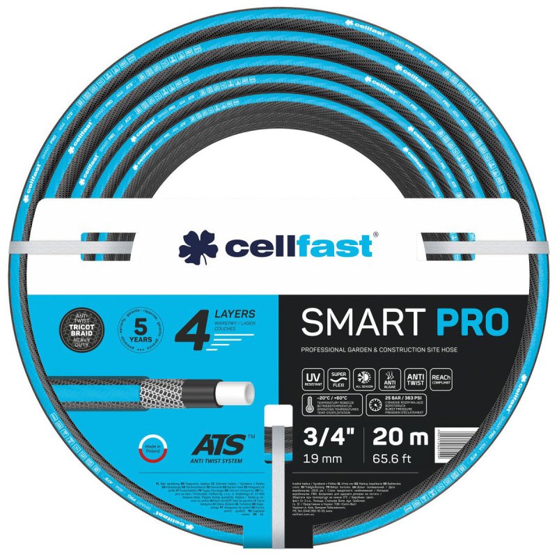 Шланг садовый Cellfast SMART PRO ATS, 4 слоя, 3/4, 20 м (13-420) Шланг садовый Cellfast SMART PRO ATS, 4 слоя, 3/4, 20 м (13-420)