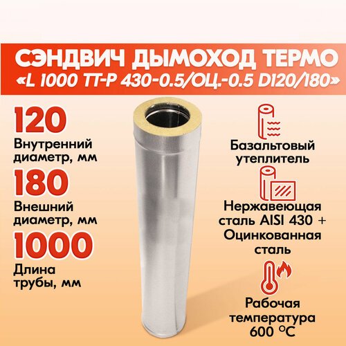 Труба Термо L 1000 ТТ-Р 430-0.5/Оц. D120/180