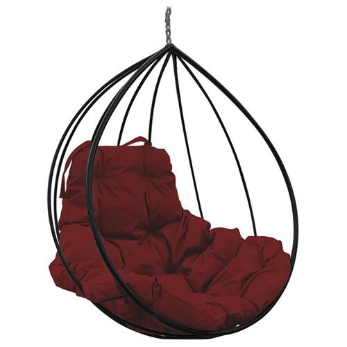 Подвесное кресло капля черное(без стойки), бордовая подушка