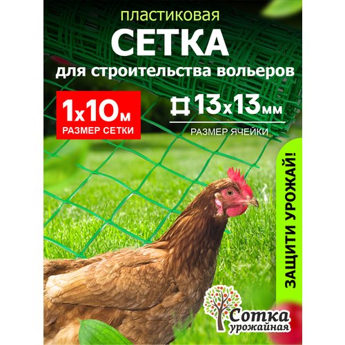 Сетка пластиковая от птиц и д/птичников 13х13 (1х10м) Зеленая 'Урожайная сотка'