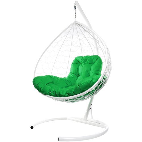 Подвесное кресло M-Group XL ротанг белое, зелёная подушка