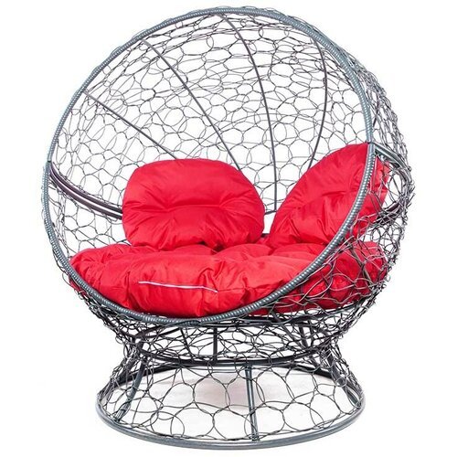 Кресло кокон Апельсин с ротангом M-Group Серое с красной подушкой 1400х1500х1500
