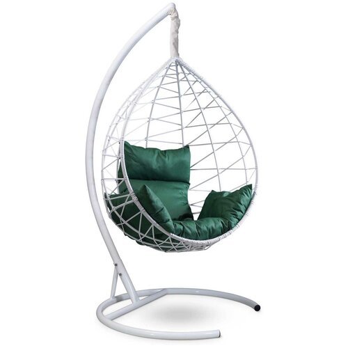 Подвесное кресло-кокон ALICANTE белый + каркас (зеленая подушка)