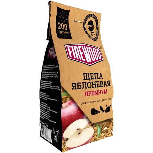 Firewood Щепа для копчения, премиум, яблоневая, 200 г, 0.22 кг, 1 л, 1 шт., 1 уп.