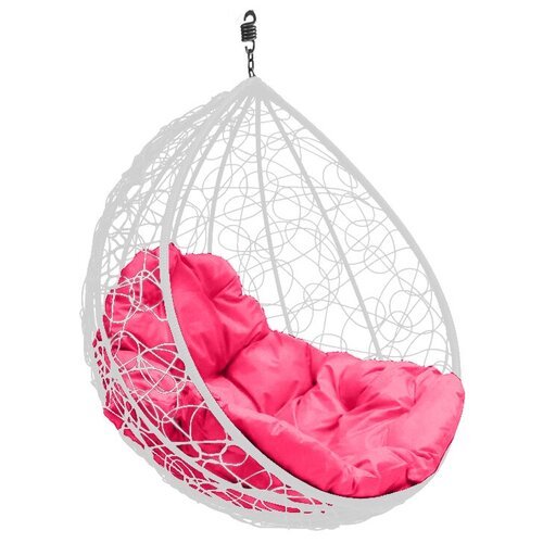 Подвесное кресло капля с ротангом белое (без стойки), розовая подушка