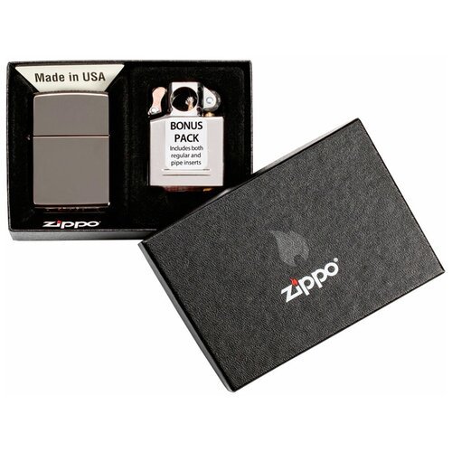 Оригинальный подарочный набор ZIPPO 29789: бензиновая зажигалка ZIPPO с покрытием Black Ice® + блок для трубок