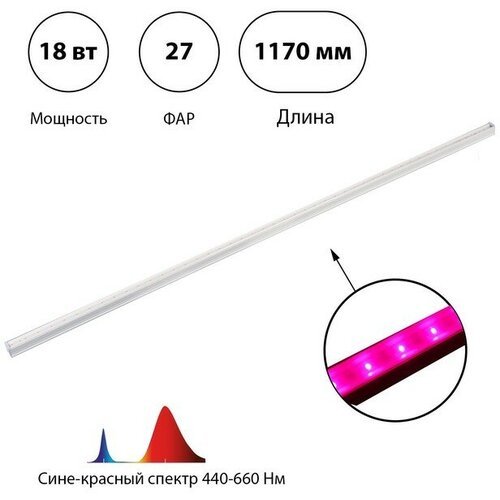 ЭРА Фитосветильник светодиодный, 18 Вт, 1173 мм, IP22, полный спектр, розовый