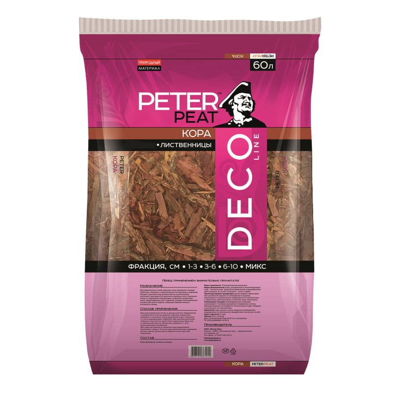 Кора лиственницы 60 л 6-10 см Деко Peter Peat